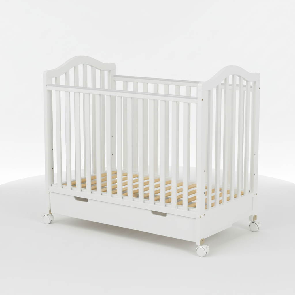 מיטה לתינוקות עם מגירת אחסון – קומפקטית צבע לבן