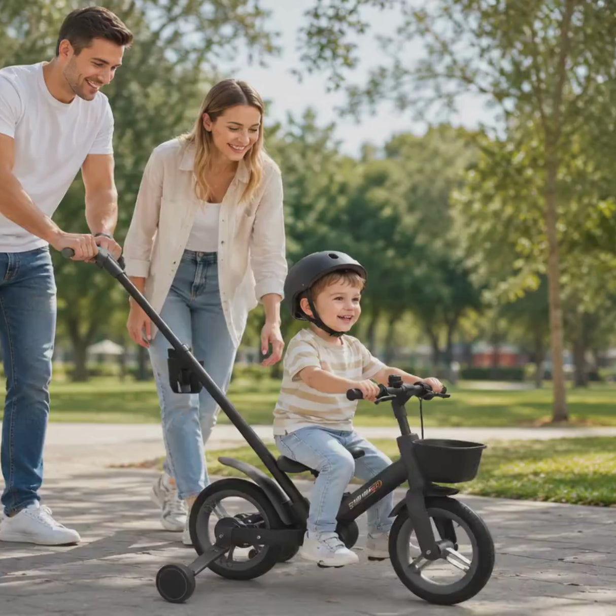 אופני איזון והאופניים הראשונים 5 ב-1 MINIGO עם ידית דחיפה להורים