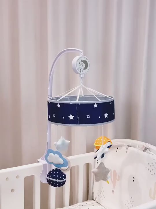 מובייל מוזיקלי מסתובב לתינוק – חלל, שמש, ירח וכוכבים